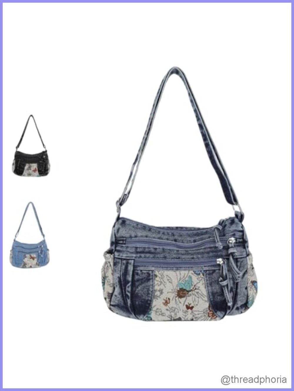 Women's Crossbody Bag Butterfly Pattern Denim Shoulder Underarm Handbag Travel